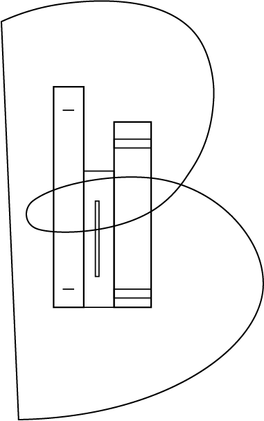 Digital outline of the B mark with three narrow book shapes inside.