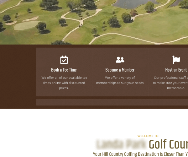 Competitor website with calls to action for booking a tee time, becoming a member, and hosting an event.