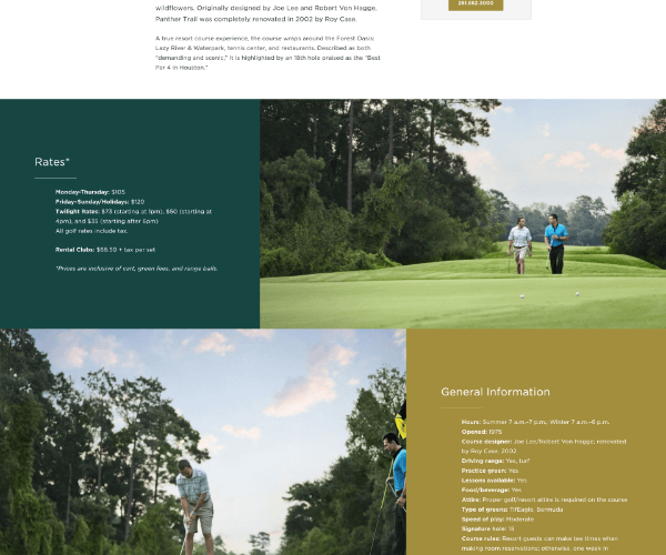 Competitor website pairing rates and course information with large photographs of golfers on the course.