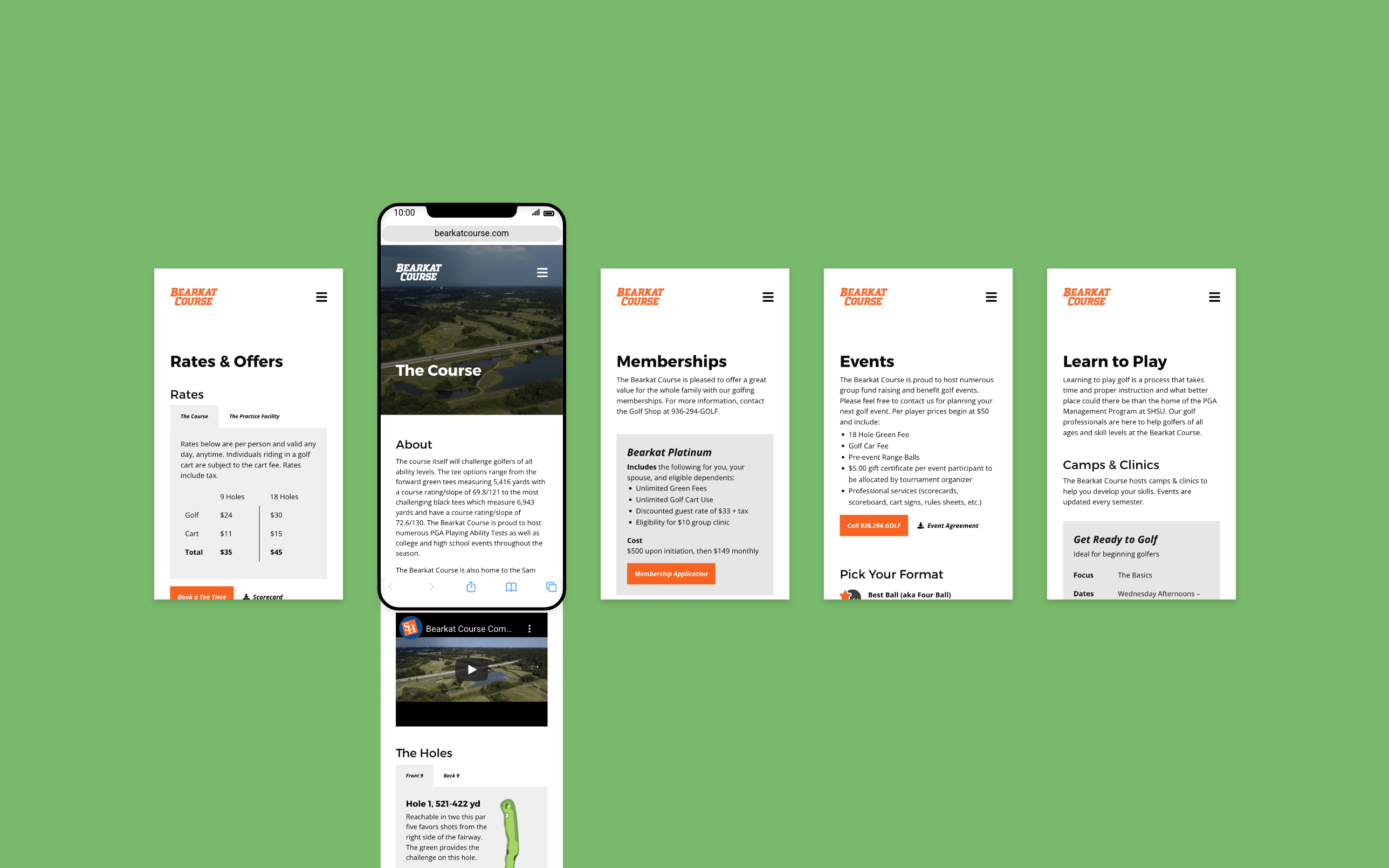 Five redesigned interior pages displayed on mobile phones.