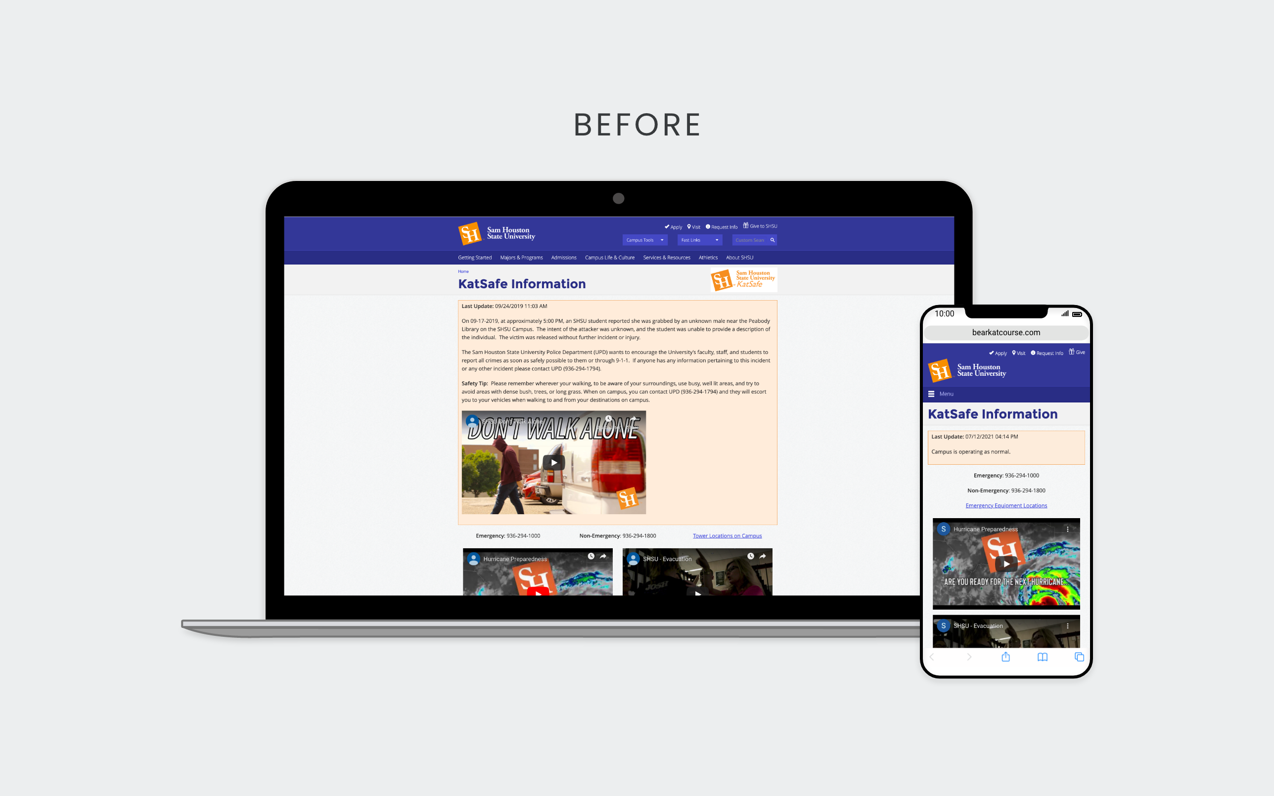 Before: KatSafe page with an orange normal-status box and a last-updated timestamp.