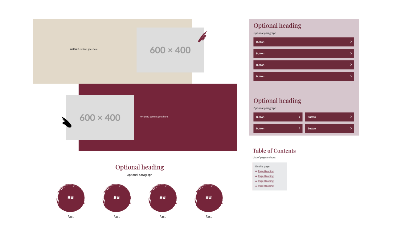 Examples of reusable components in the TSU design system.